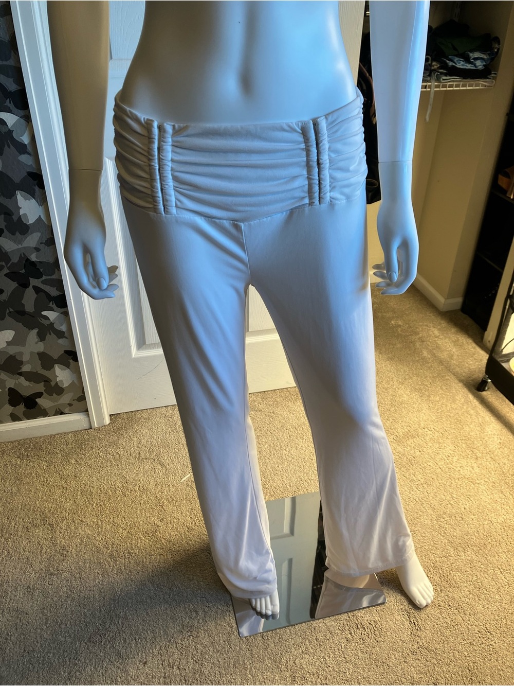 I.AM.GIA Cream Ruched Fold-Over Waist Straight-Leg Pants